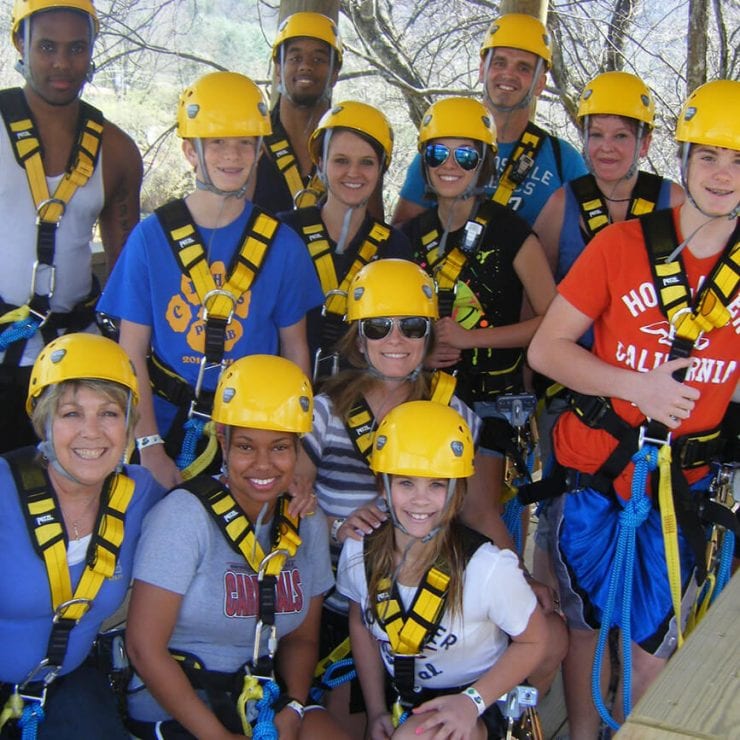 Group visit ziplining at Rafting in the Smokies